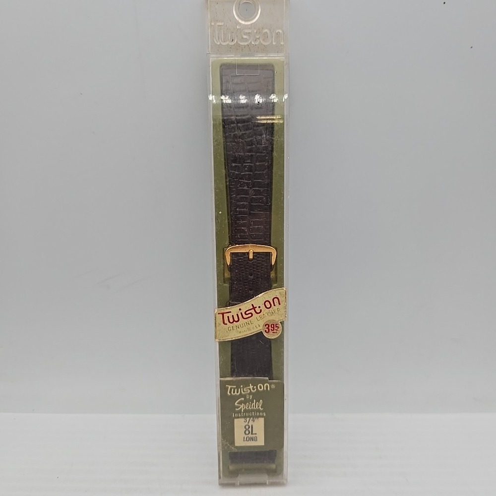 Vintage Speidel Twist-On Black Leather Ladies Watch Band 8L Long NIB USA Made